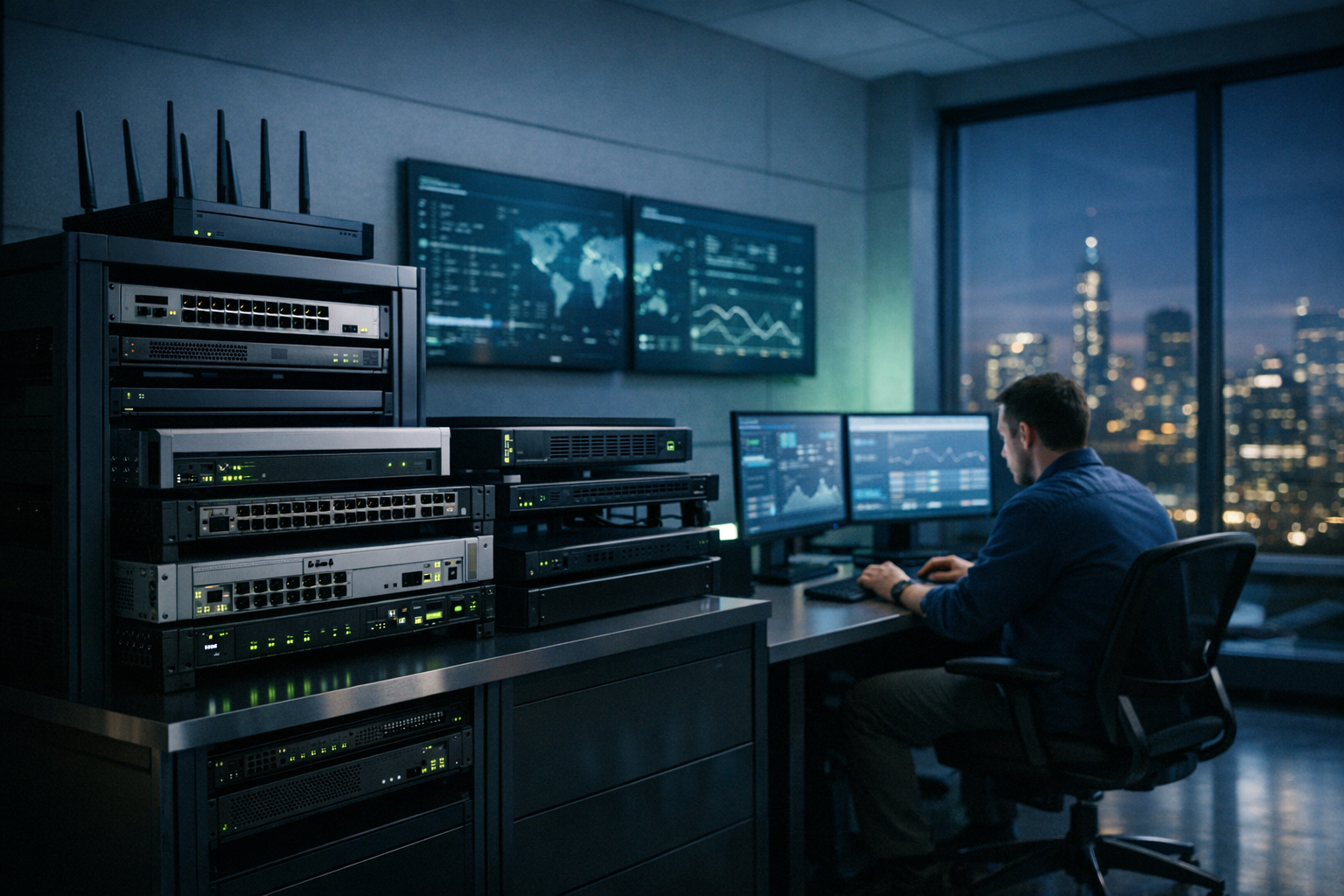 Networking Equipment Setup in Tech Office